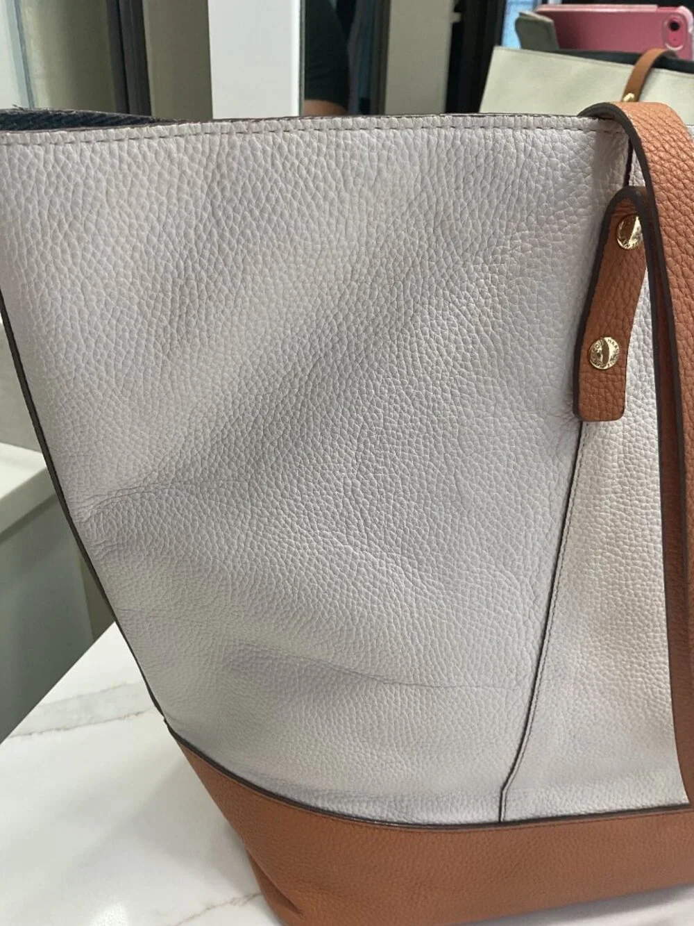 Cole Haan Beckett Tote Bag Pebbled Leather Color Block Large Casual School Work